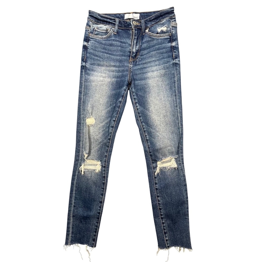 Vervet Blue Distressed Raw Hem Skinny Jeans Women 25